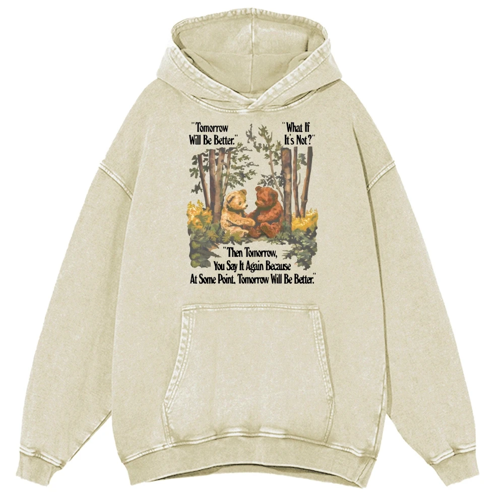 Y2k Style Hooded Sweater Made Old Washed Pure Cotton Cute Cartoon Bear Print Fashion Trend Designer New Hoodie Sweatshirt