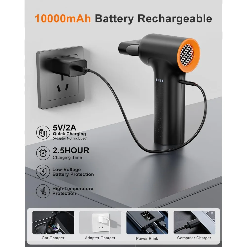 Spolverino ad aria compressa, 300000 Ventola turbo elettrica RPM, 3 marce, ricaricabile da 10.000 mAh per PC, elettronica per auto