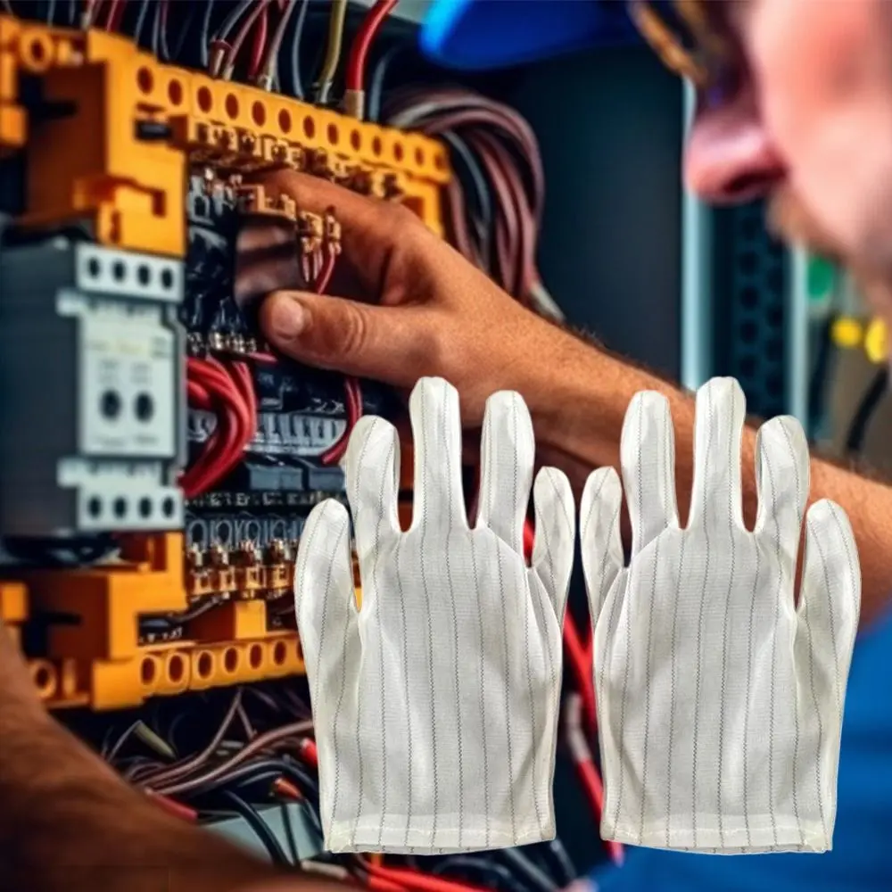 White Anti-static Gloves Nylon Double Sided Stripes Working Gloves Non-slip Dust-proof Safety Work Gloves Electronics Factory