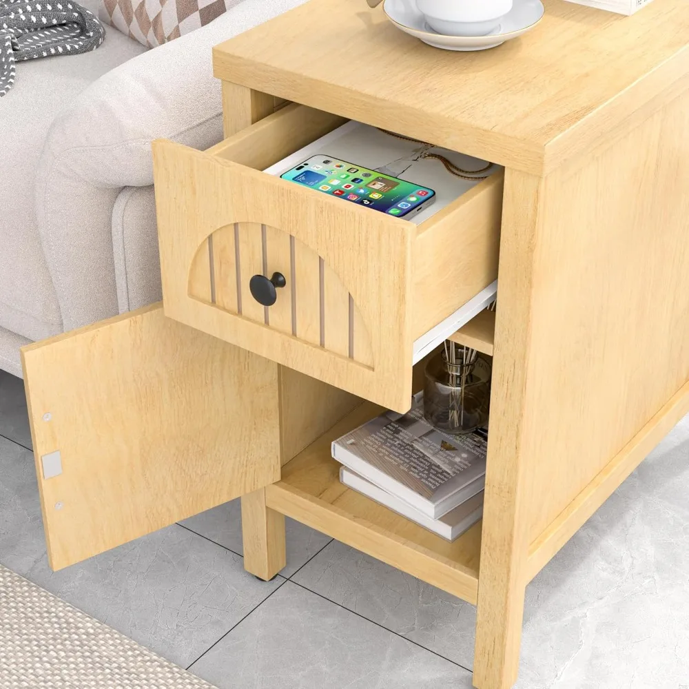 Compact Wooden Nightstand, Rustic Farmhouse Side Table, Vintage-Inspired Mid Century End Table, Mini Sofa Side Table with Storag