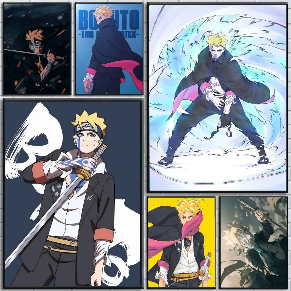 Anime Character U-Uzumaki Boruto posters Self-adhesive Paper Print Home Living Room Bedroom Entrance Bar Cafe Art