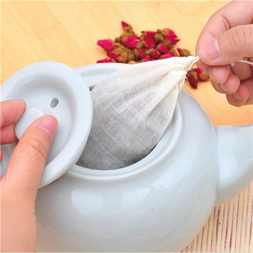 1pc/10Pcs Cotton Tea Bags Muslin Drawstring Straining Bag for Tea Herb Bouquet Spice 8x10cm Coffee Pouches Tools Home Garden