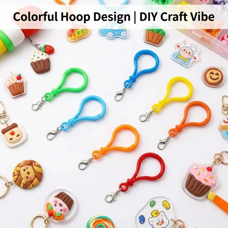 10PCS DIY Keychain Making Supplies Colorful Gourd Rings with Push Button Lobster Clasps Ring Connectors for Bag Charms Tag Craft