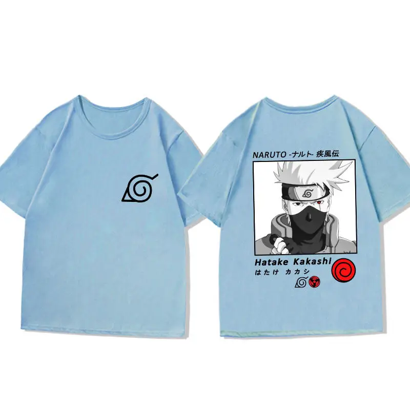 

Детская футболка корейского модного бренда Naruto, 100% чистый хлопок, с двусторонним принтом, синяя, повседневная, с короткими рукавами, для родителей и детей