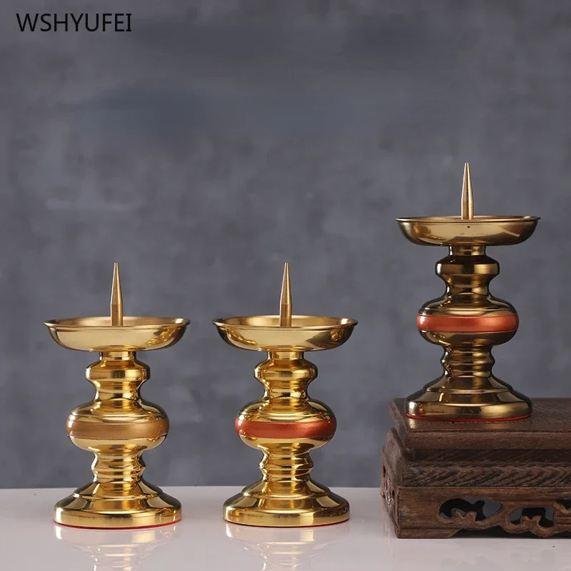 

1 pc brass candlesticks Buddhist Hall temple Law Society Sacrificial supplies pray for auspiciousness Feng Shui Accessories