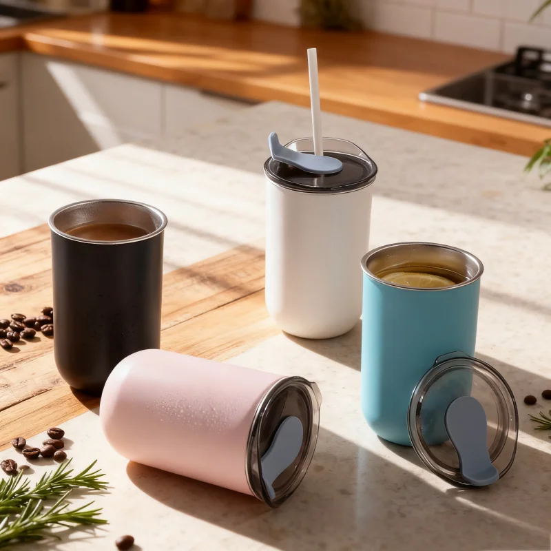 300 ml Edelstahl Kaffeetasse Becher mit Deckel Einfache isolierte Kaffeetasse Thermoflasche Hitzebeständige Thermosbecher Trinkgeschirr