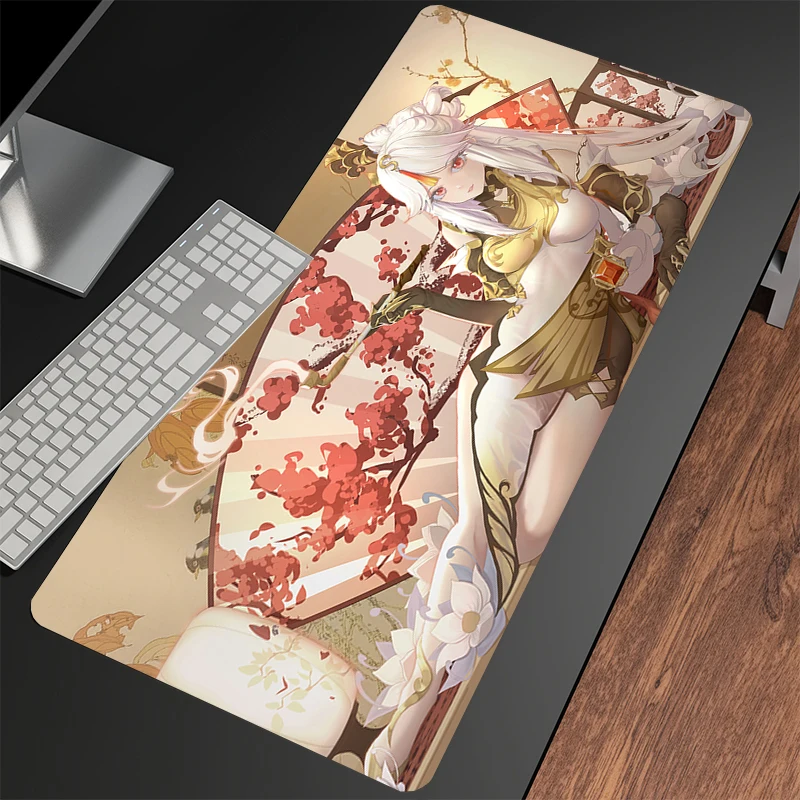 Imagem -02 - Tapete de Borracha do Jogo do Impacto de Genshin Mousepads 400x900 Grande Mousepad Gamer