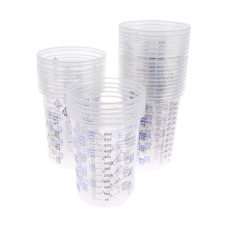 10/50Pcs 600ml Disposable Clear Plastic Paint Mixing Cups Mixing Pot Paint Mixing Calibrated Cup Accurate Paint Liquids