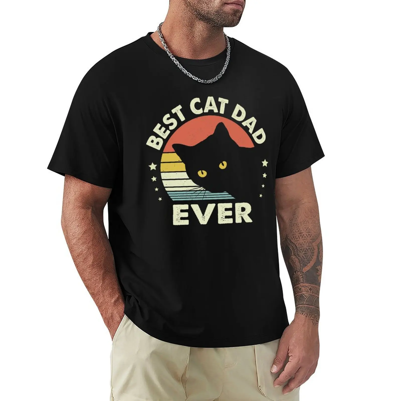 Vintage Best Black Cat Dad Ever T-Shirt Standard Fit Solid Tee Shirt