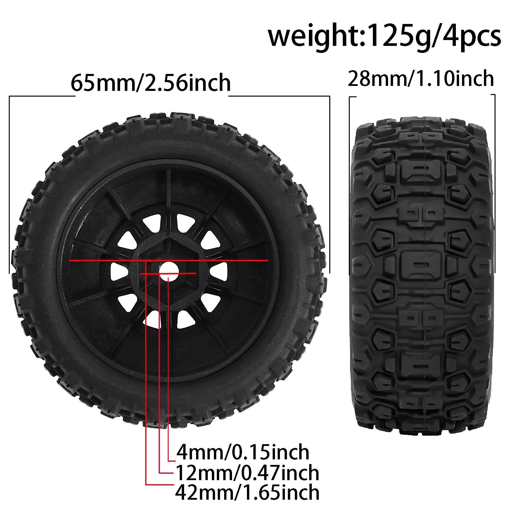 RED SPIDER 4Pcs 1/14 65mm High-Speed On-Road Tires for Tamiya TT01 TT02 XV01 TA06 PTG-2 HPI 1/10 1/12 1/14 RC Car Upgrades Parts