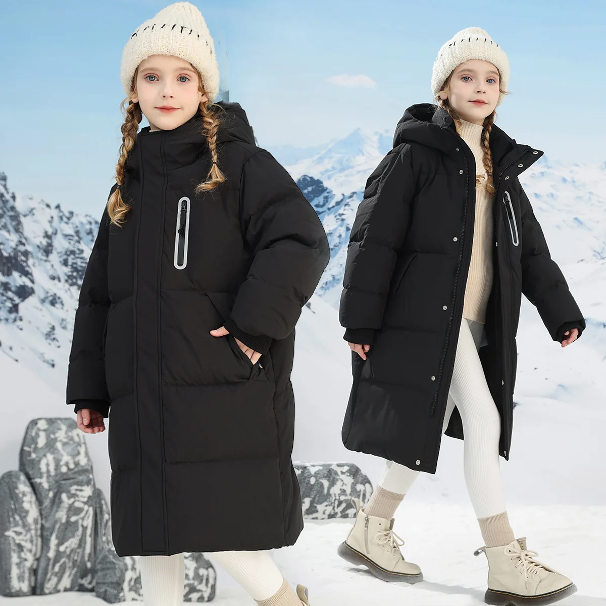 

Down jackets for boys and girls at -20 degrees Celsius, medium-length thickened cotton-padded jackets for children to keep warm