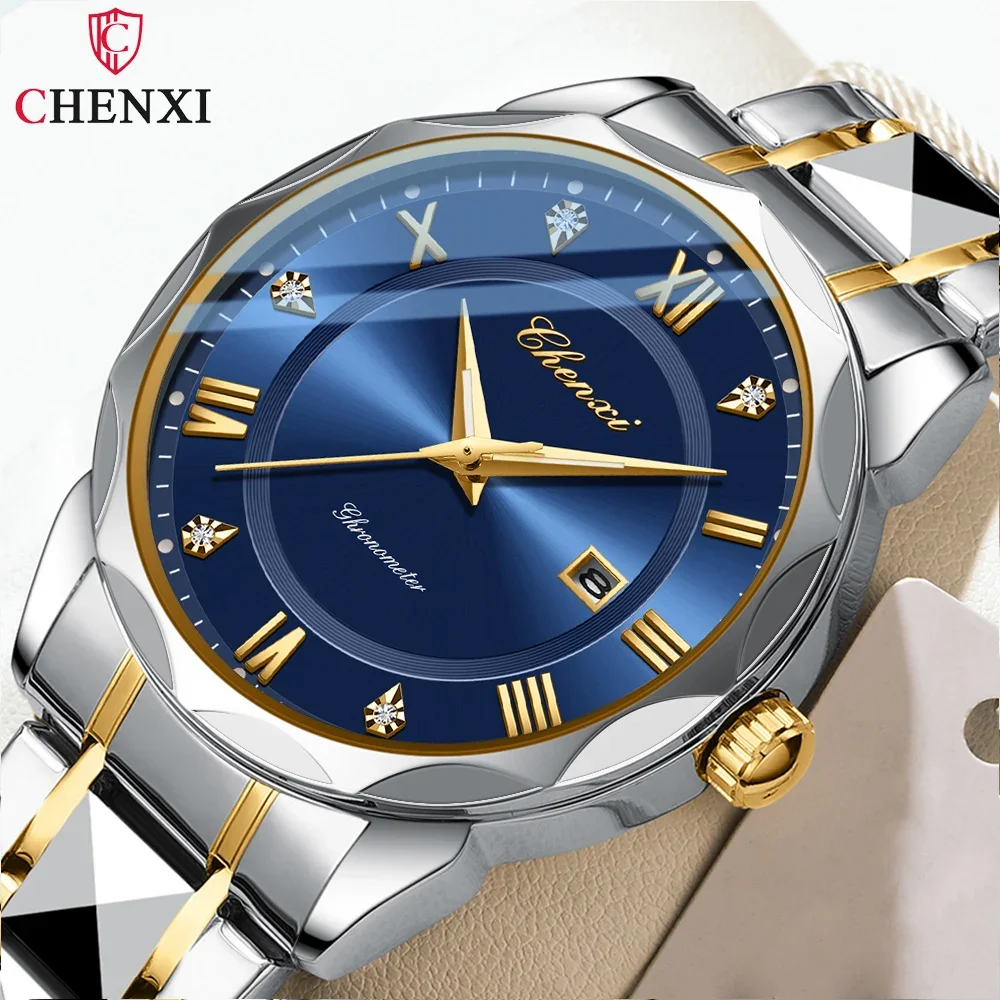 Fashion Chenxi Top Brand Casual Business Calendar Big Dial Full Stainless Steel Men Quartz Waterproof Watch