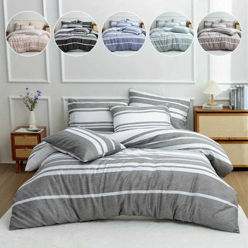 3-piece duvet cover set Printed stripes Microfiber Duvet Sets Bedding Bohemian Modern Farmhouse Style for Men and Women