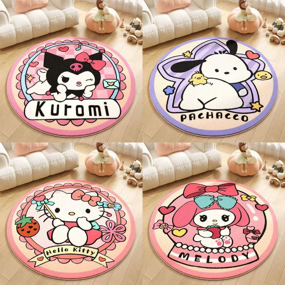 

Sanrio Hello Kitty Plush Round Carpet Cartoon Melody Kuromi Bedroom Doormat Non-slip Floor Mat Home Living Room Decor Soft Rug