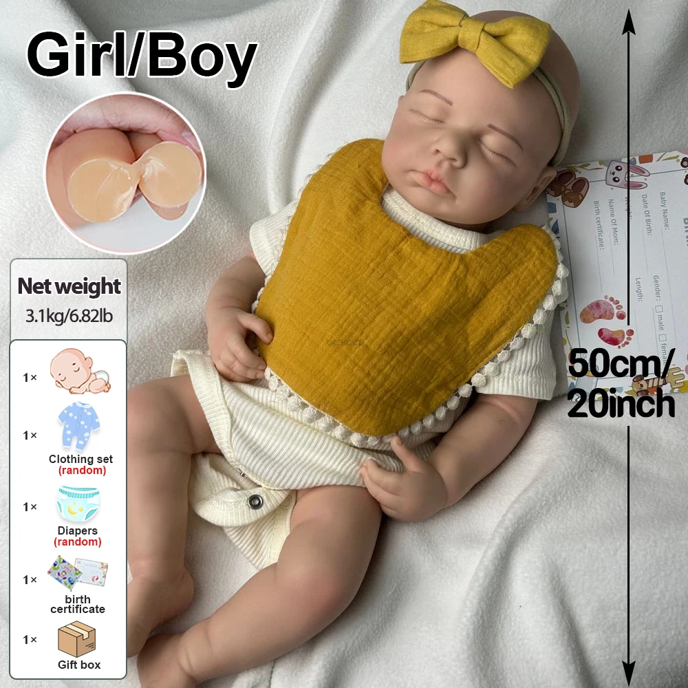 Lifelike 20Inch Full Body Soft Silicone Reborn Baby Girl/ Boy Dolls Realistic Textures Durable Materials As Keepsakes Kids Toy