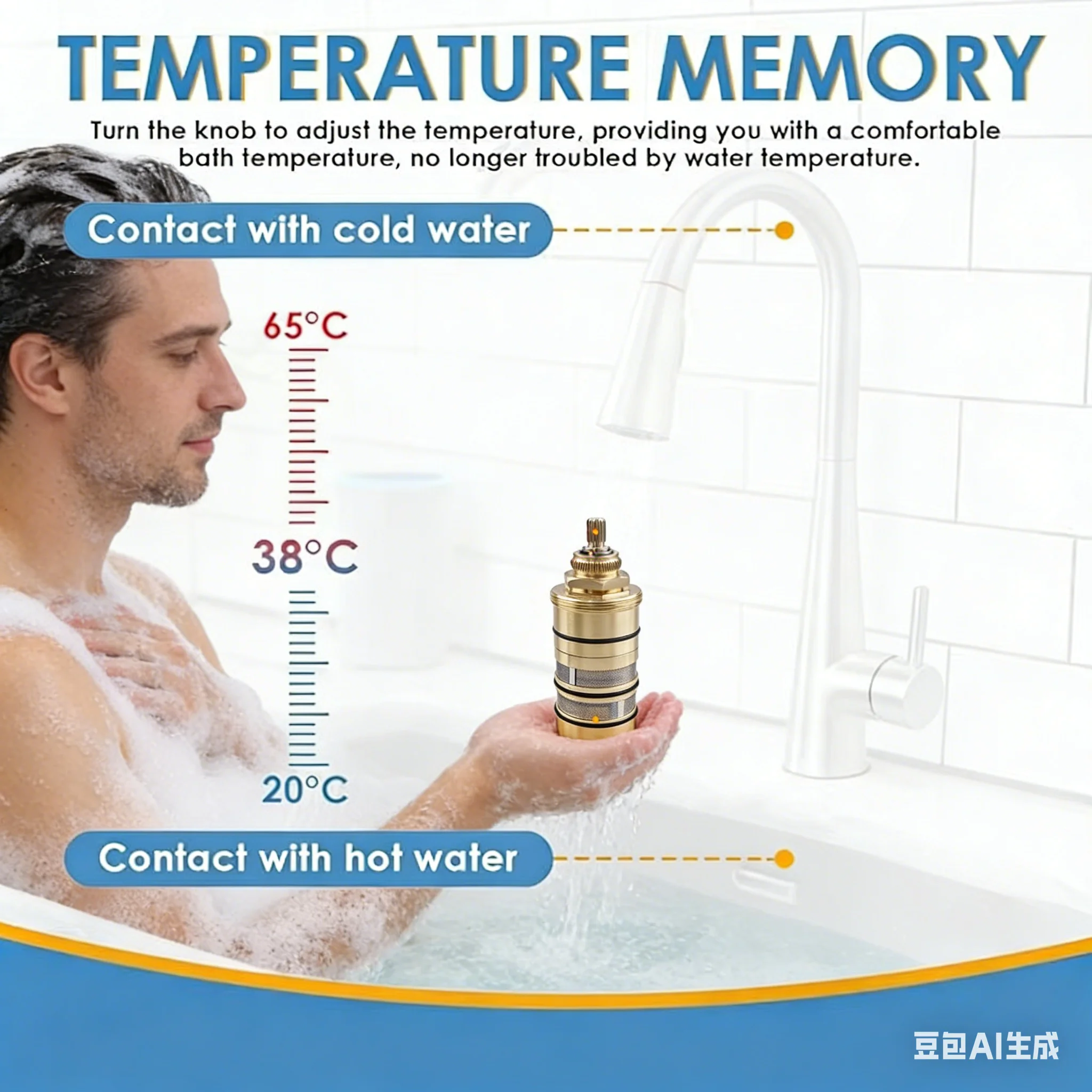 

Латунный термостатический картридж для душа, катушечный клапан, смеситель для ванны, душа, комплект для контроля температуры