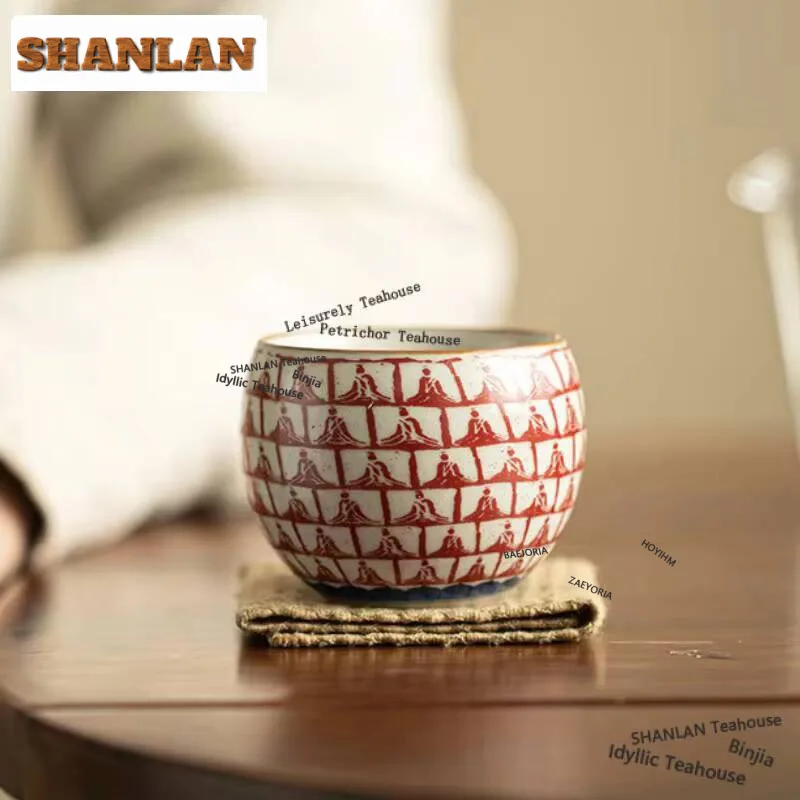 120ml Ru Kiln Thousand Buddhas Tea Cup Zen Ceramic Master Cup Tasting Mug Teacup Ancient Sample Tea-calix Chinese Tea Set Craft