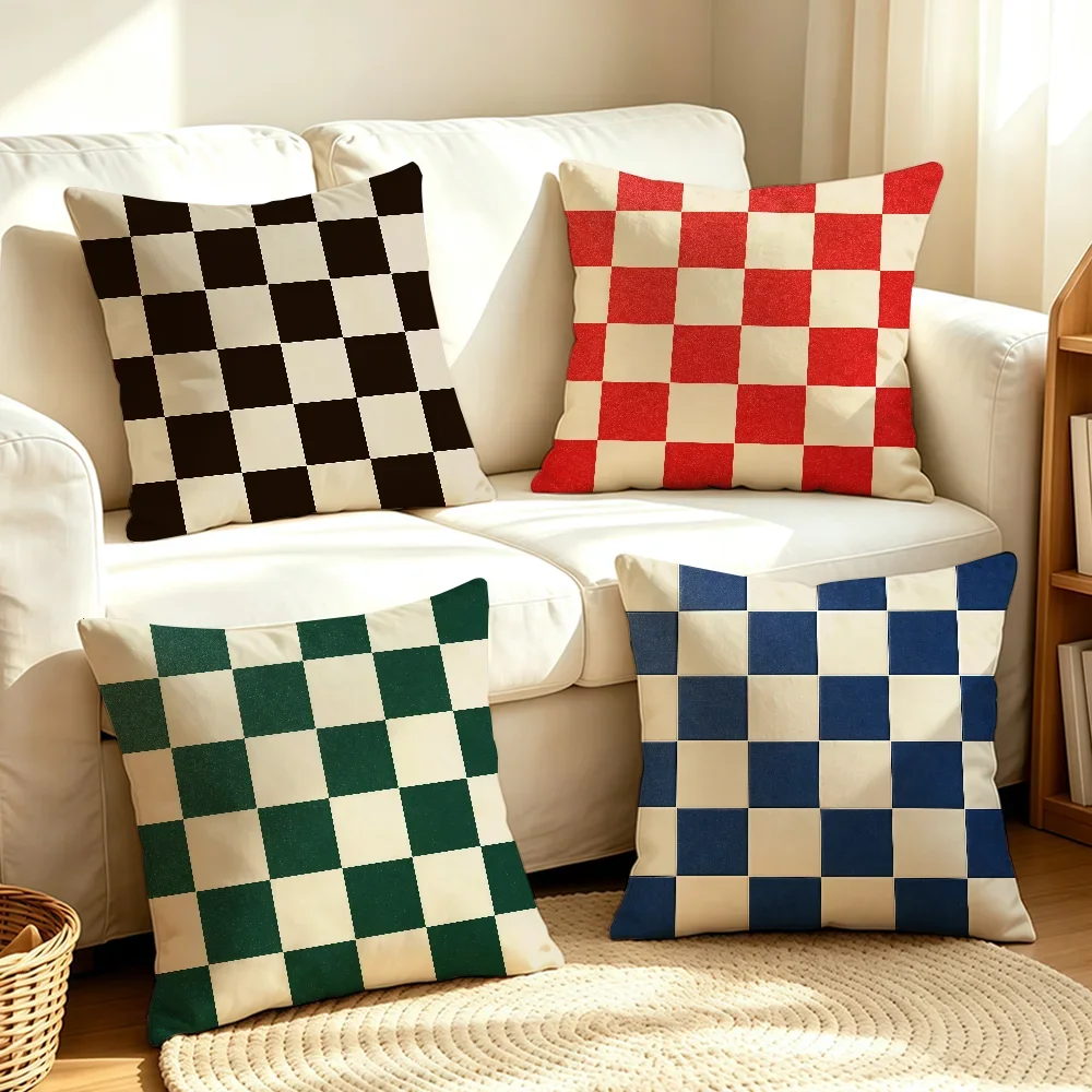 Art Checkerboard Plaid cushion cover Soft Smooth Hidden Zipper Washable Decorative Couch Office Housewarming Gift