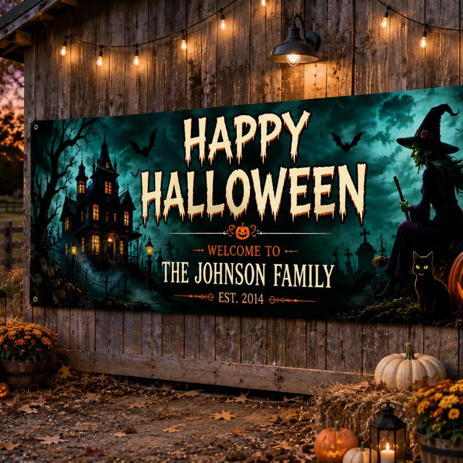 Halloween Tapestry Banner,Family Halloween Banner,Haunted House Fence Banner,Gothic Outdoor Halloween Decoration