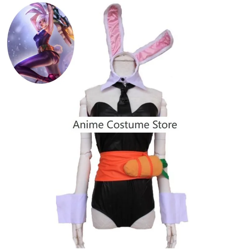 Game LOL Bunny Girl Riven The Exile Cosplay Costume Anime Black Jumpsuit Ears Sxey Woman Uniform Hallowen Carnival Party Suit