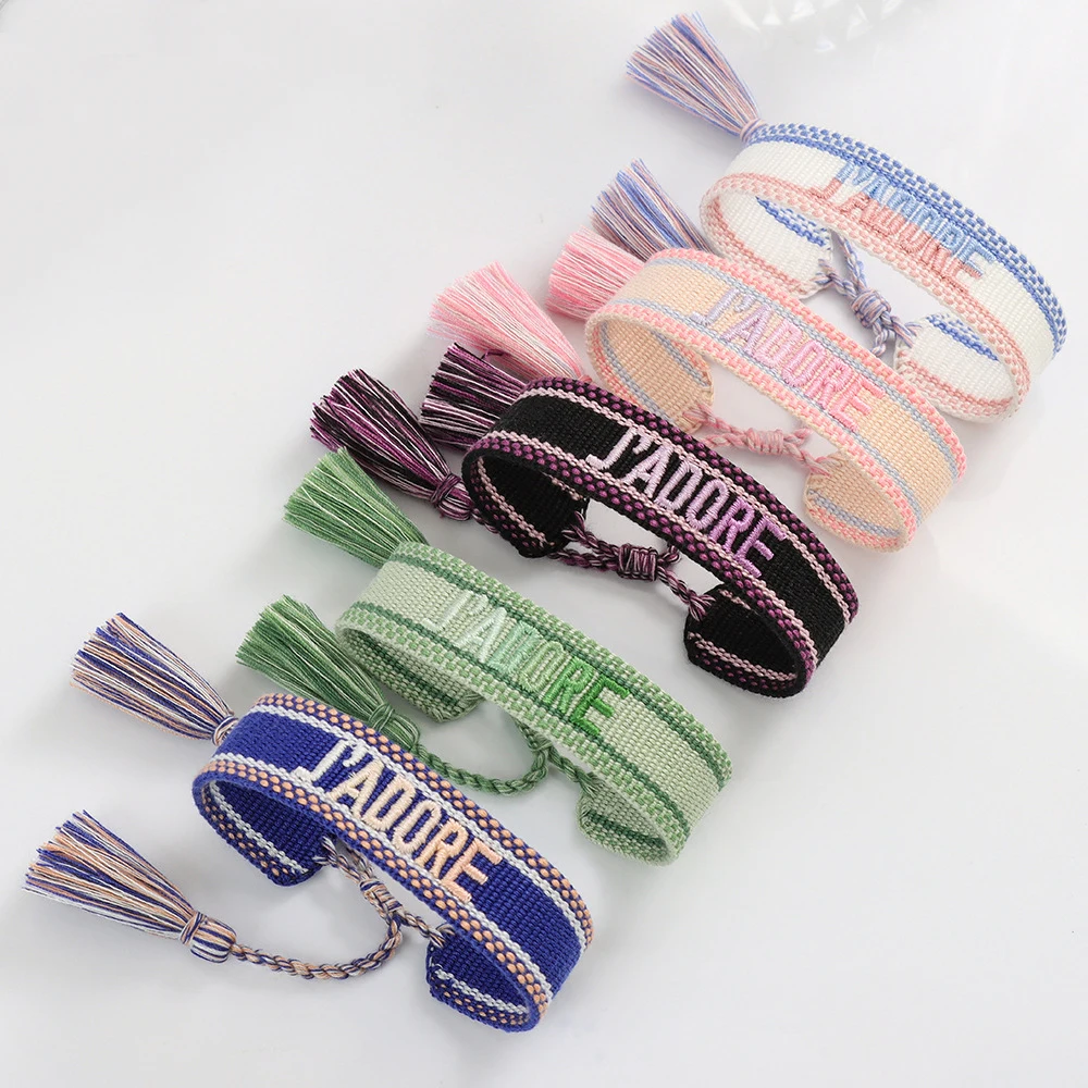 Braided bracelets female embroidered letters hand rope couples hand-woven tassel bracelets