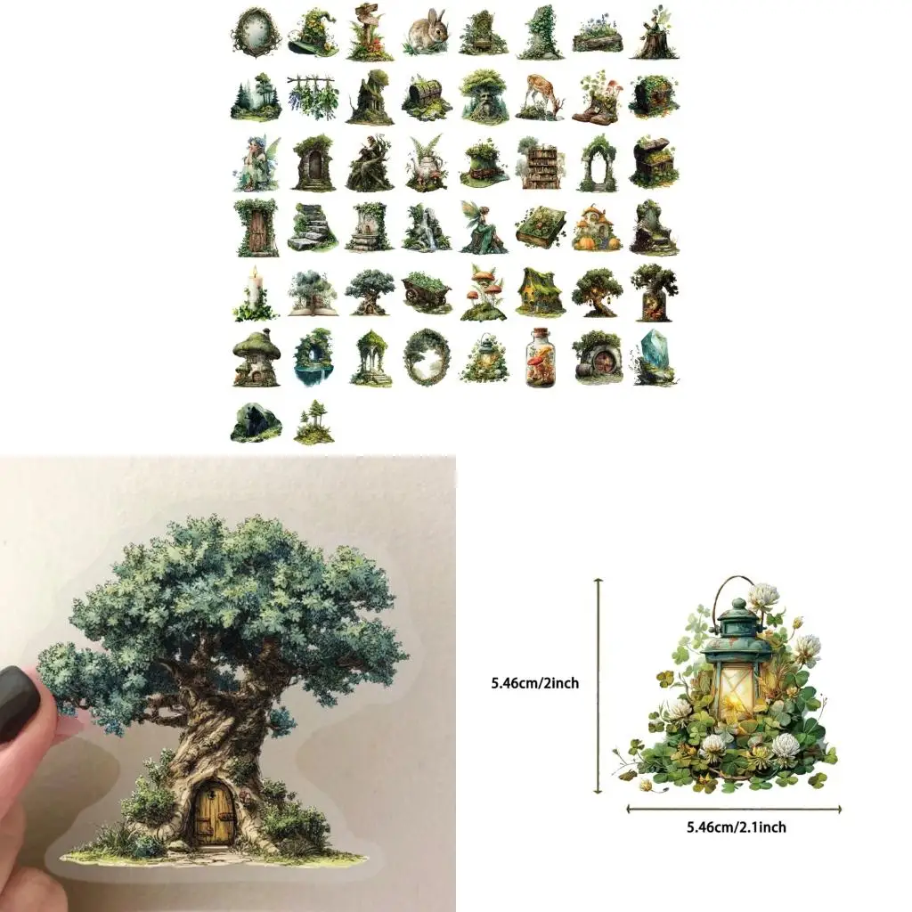 

ПВХ зеленые лесные мультяшные наклейки 50 листов водонепроницаемые устойчивые к ультрафиолетовому излучению наклейки для