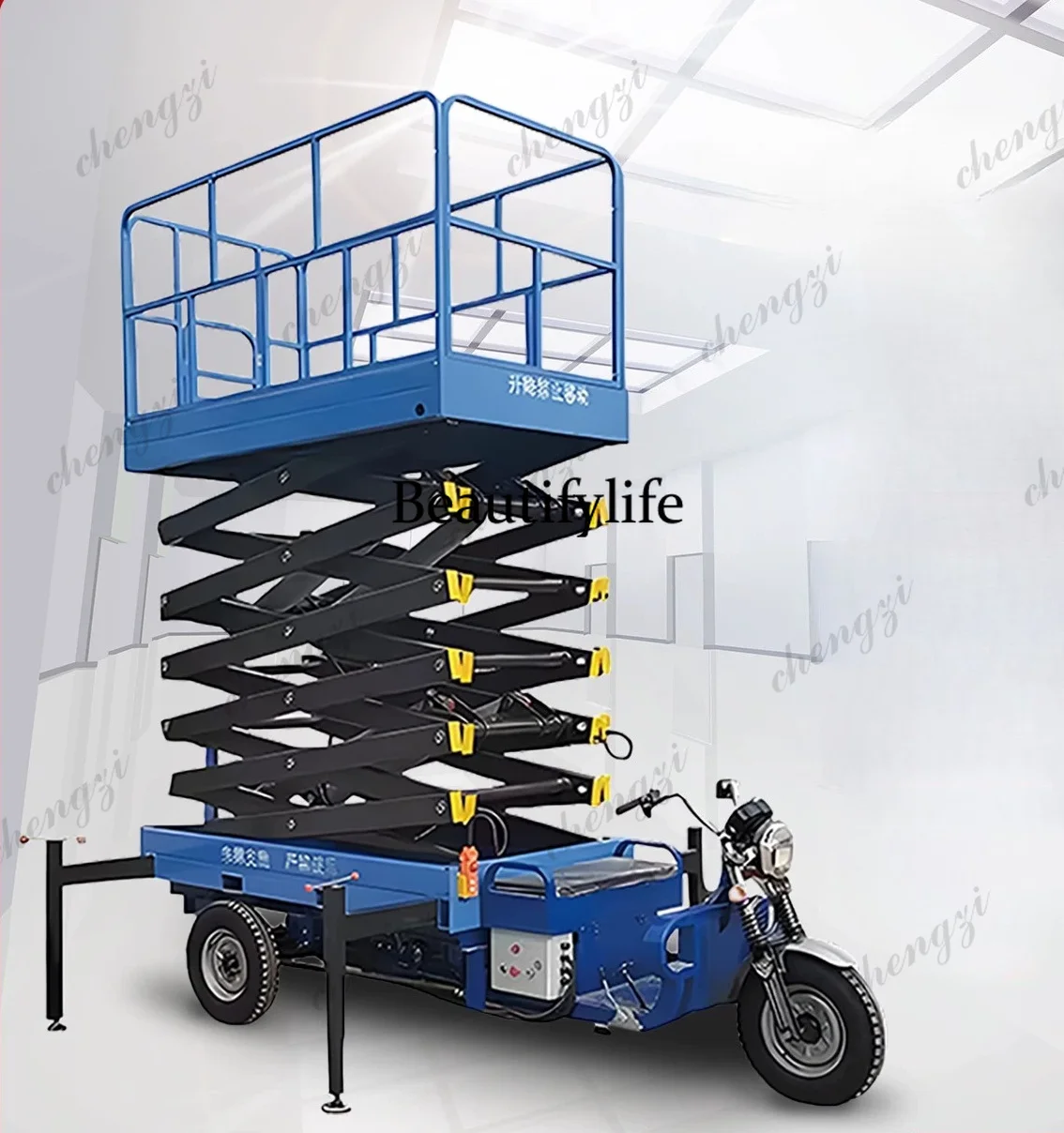 Electric three-wheel hydraulic lift truck aerial work platform, indoor and outdoor climbing vehicle mobile lifting platform