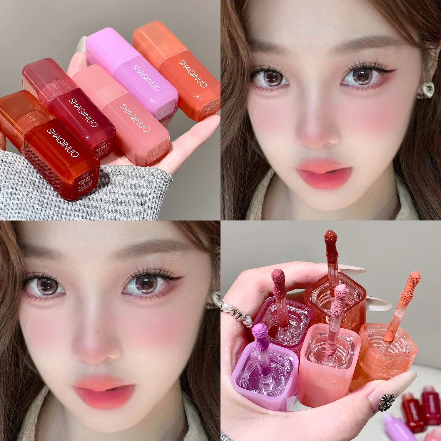 أحمر خدود سائل أحادي اللون باللون الخوخي الوردي يضيء الشفاه والخد ثنائي الاستخدام غير لامع طبيعي أحمر الخدود مكياج سهل اللطخة السائلة #1