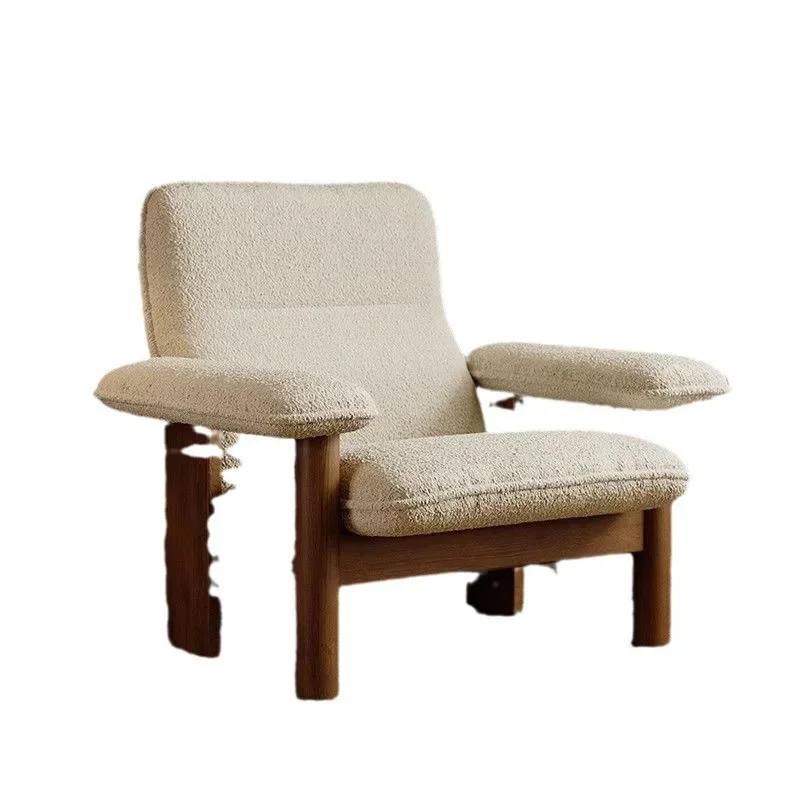 

Leisure chair, solid wood single retro sofa chair, balcony living room lounge chair