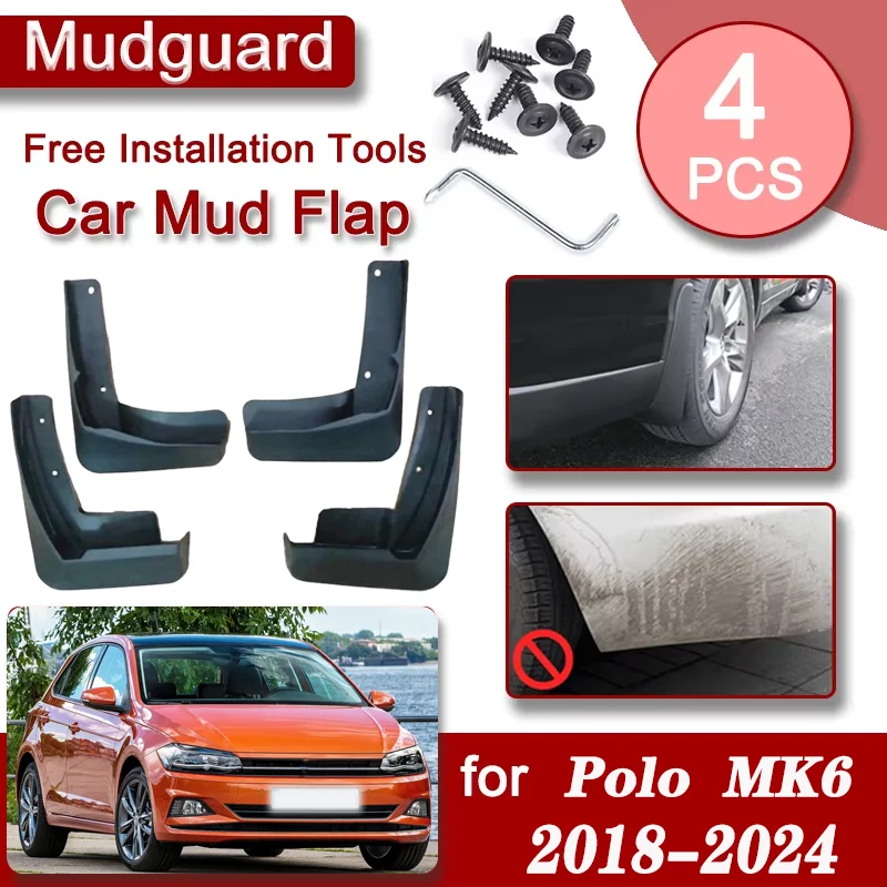 

Car Front Rear Mudguards For Volkswagen VW Polo MK6 AW1 BZ1 AE1 2018-2024 4PCS Accessorie Luxury Fender Mudguard Anti-splash Mud