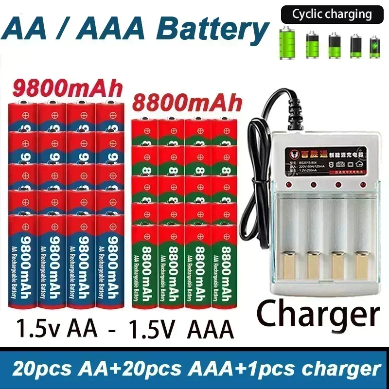 

AA AAA Battery 2024 100% Original Rechargeable Battery Original Best-selling 1.5V AA9800MAH+AAAA8800MAH+Charger For Screwdriver