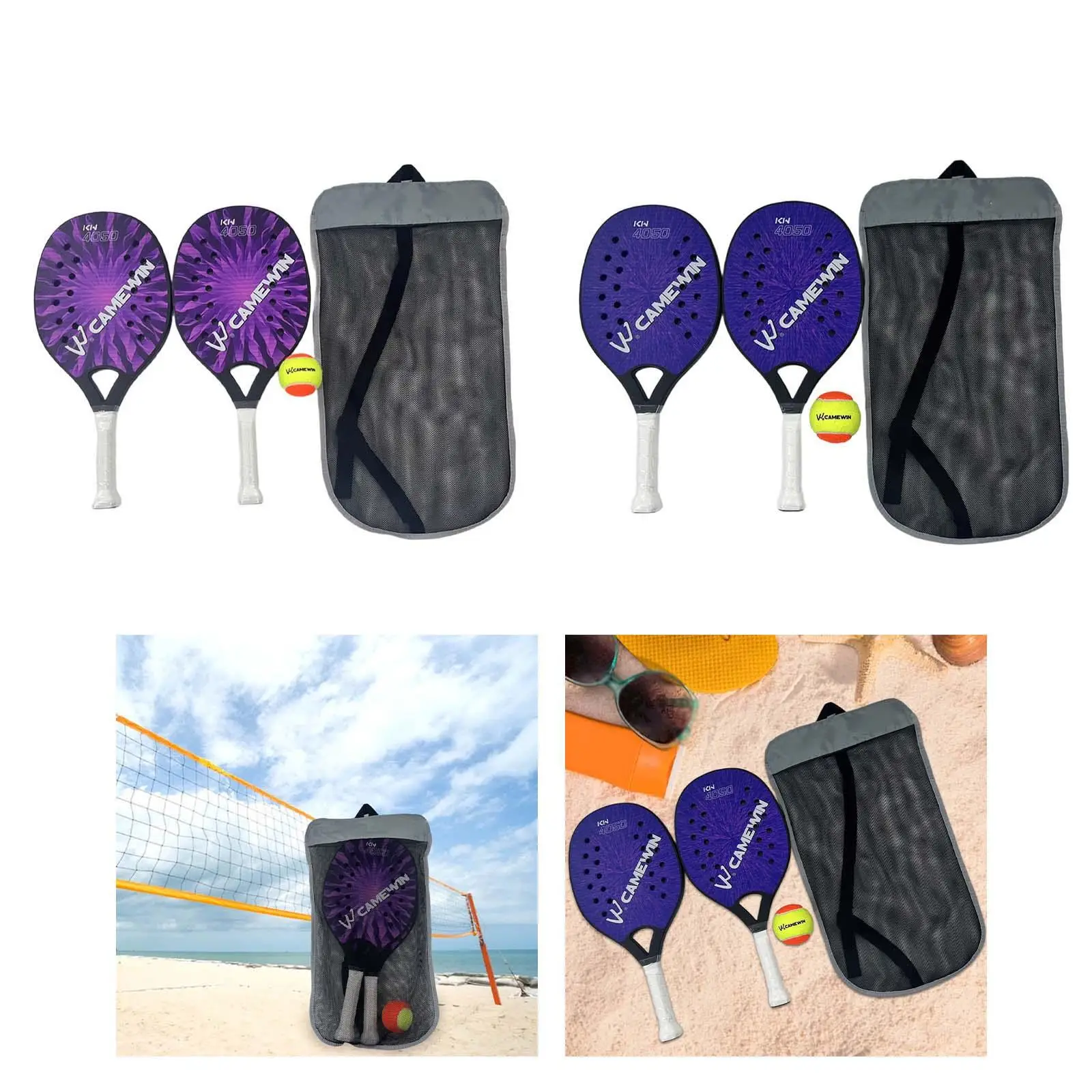 2Pcs Beach Tennis Rackets for Children Carbon Fiber Frame Professional Nonslip Grip Beach Tennis Paddles with Bag for Park Yard