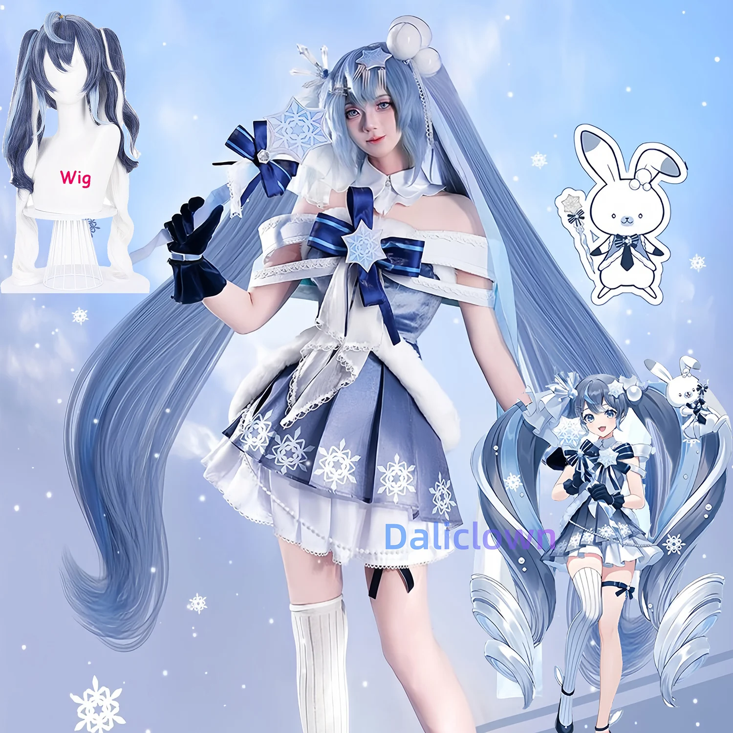

2025 Snow Mikuu Cosplay Costume Wig Anime Miku Winter Lolita Dress Christmas Halloween Birthday Party Outfit for Women Girls