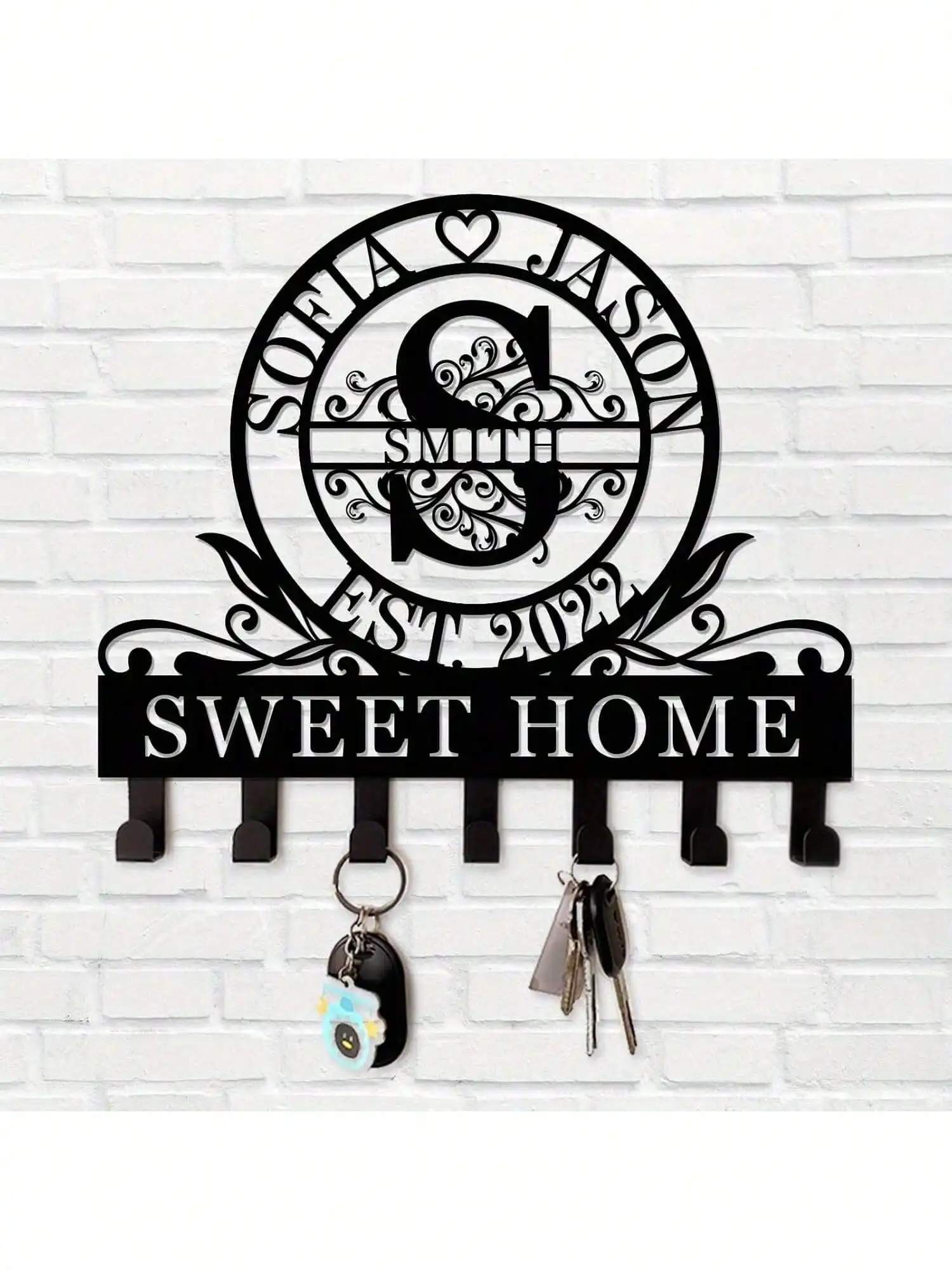 Vintage Iron Wall Mounted Key Holder with Hooks Decorative Organizer Rack Entryway