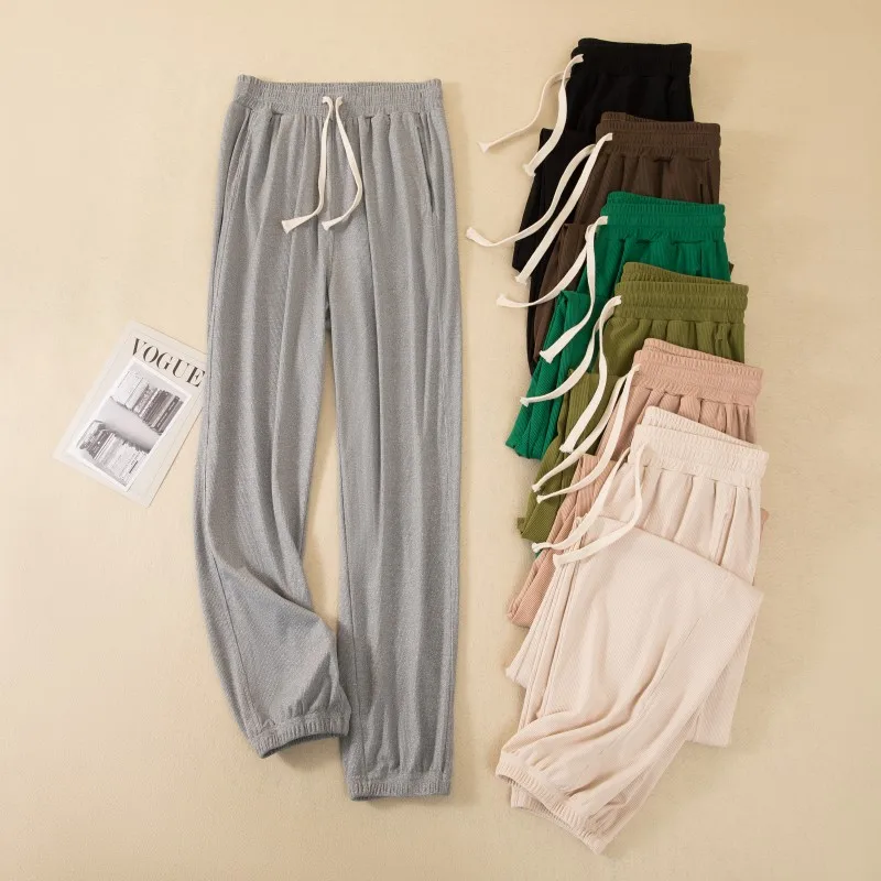 Damskie spodnie sportowe z wysokim stanem z modalu, letnie, cienkie, luźne spodnie do jogi, długie spodnie z poliestru i spandexu, uniwersalne, codzienne...