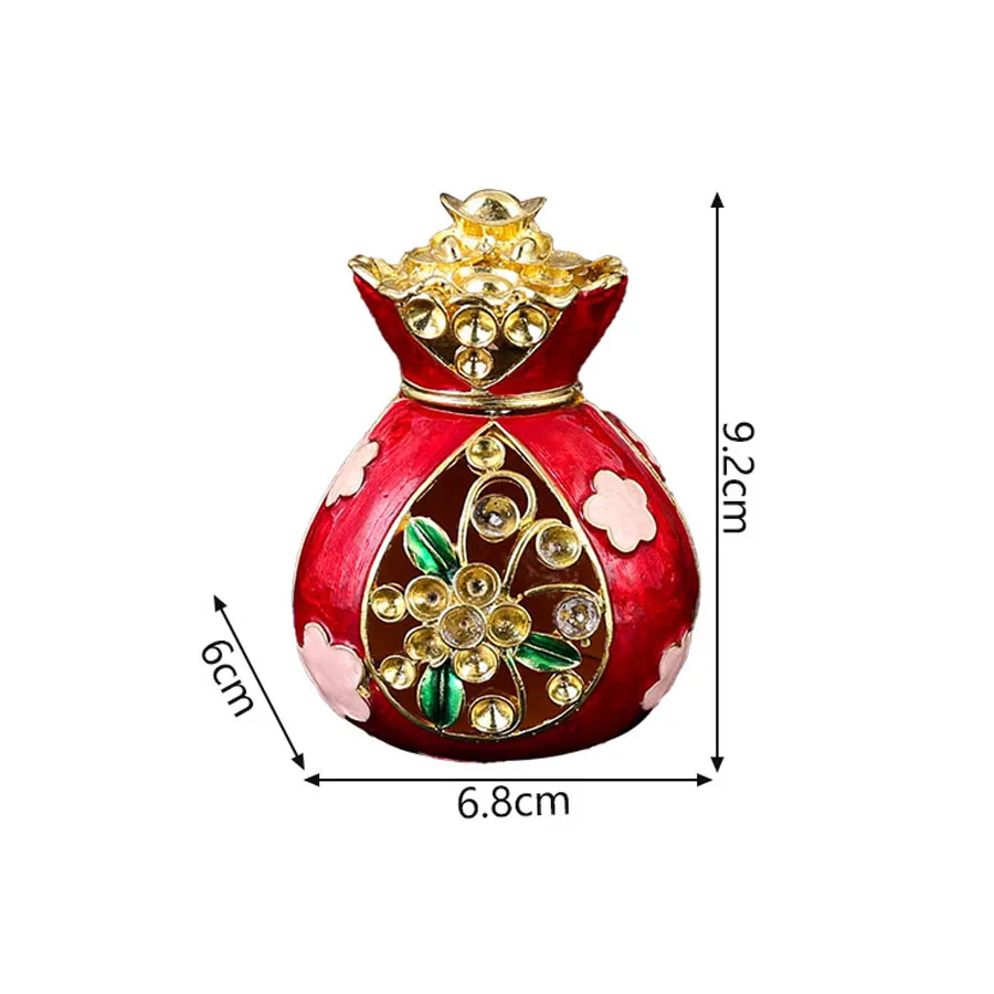 Chinese style Small Lucky Bag Shape Ring Jewelry Box Hand-Painted Enamel Red Trinket Storage Organizer Box Unique Gift for Deco