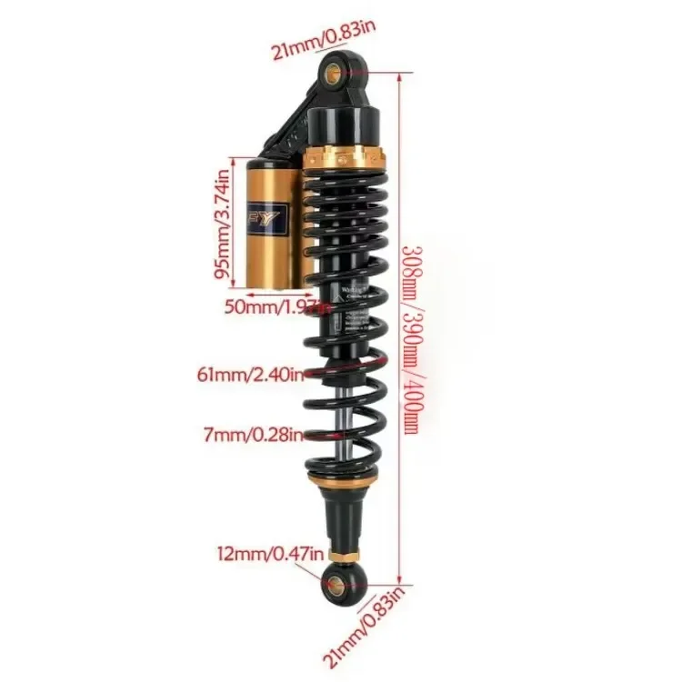 7mm Spring 380mm 390mm 400mm Motorcycle Shock Absorber Suspension For HONDA YMAHA SUZUKI Kawasaki