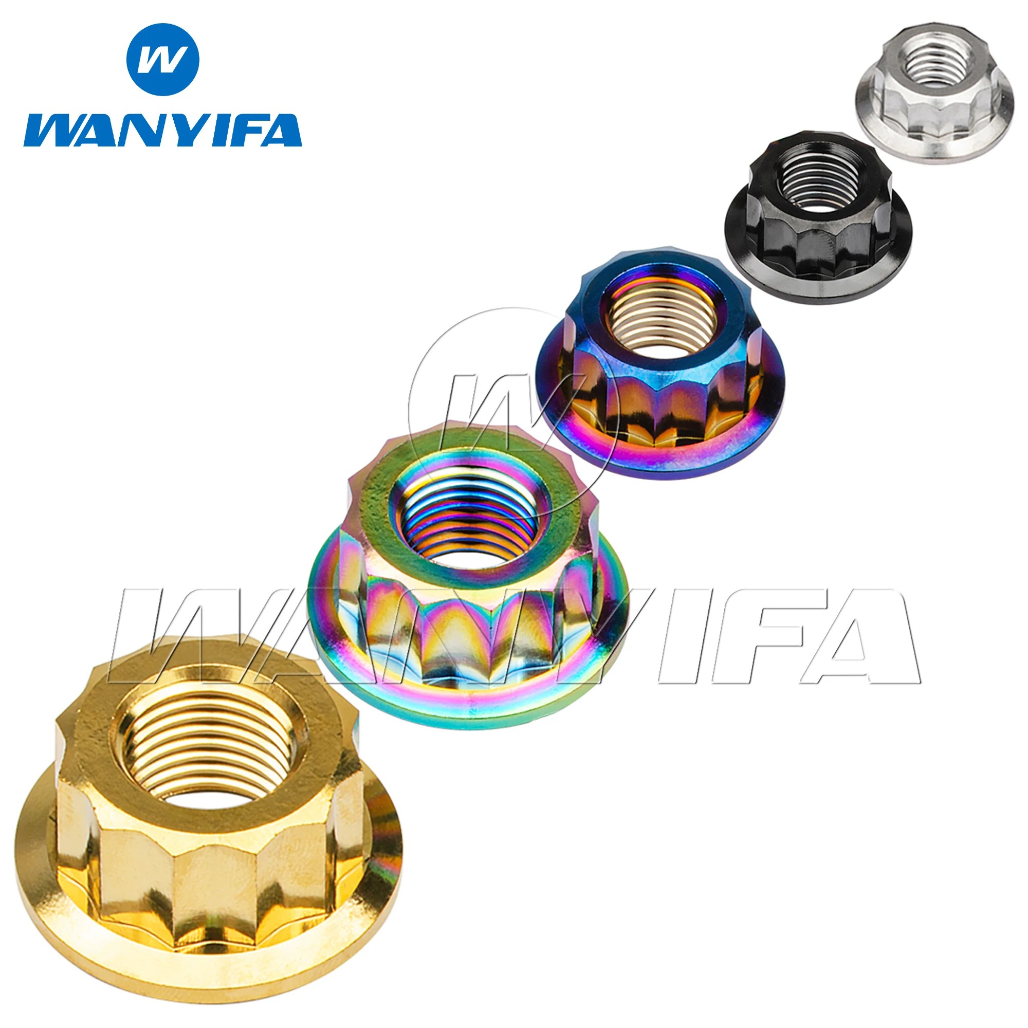 Wanyifa Titanium Nut M5 M6 M8 M10 M12 CNC External 12-Point Flange Nuts for Motorcycle Bike Car Rear Axle Modification Fasteners