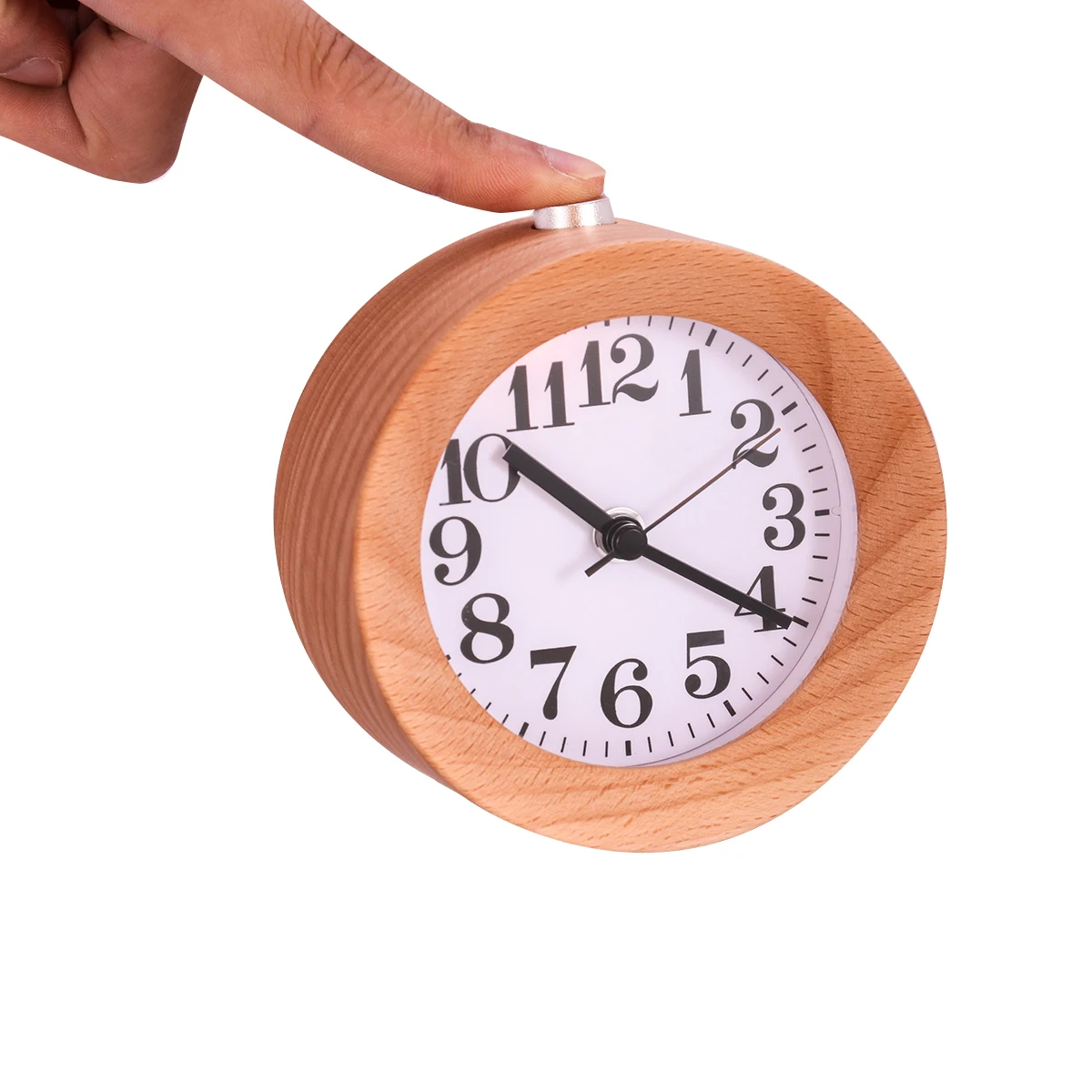 

Round Classic Wooden Silent Desk Alarm Clock 9.5X4.7Cm Wood Color Night Light Mute Travel Clock For Office Bedroom Eco Gift No