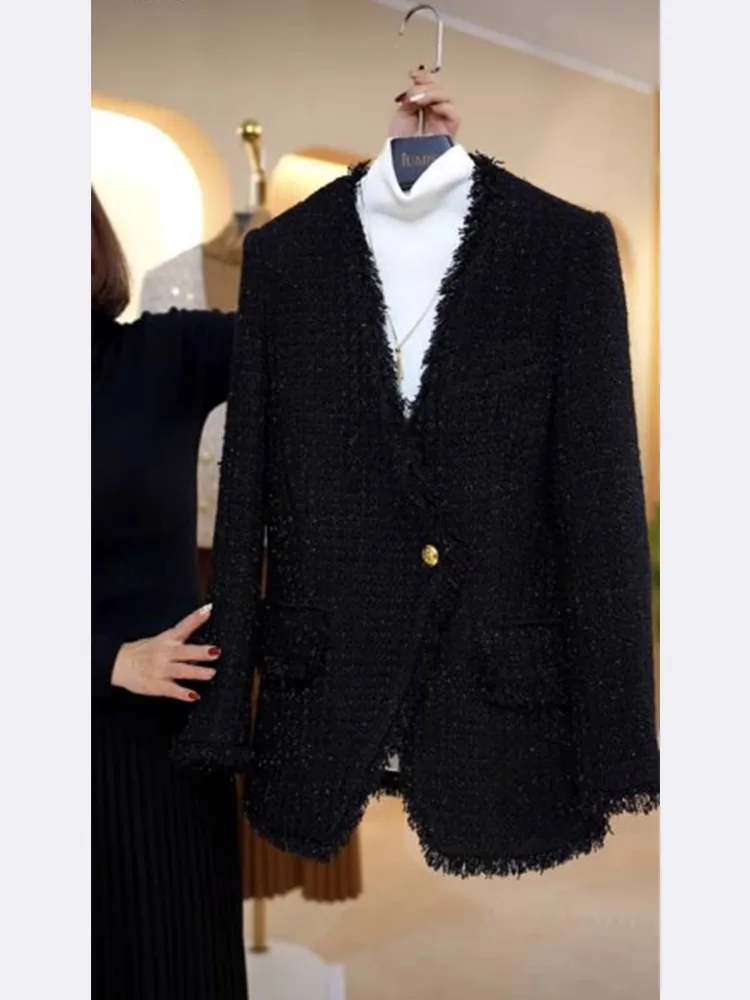 Ele Bla V-Ne Small Fraance Sle Jaet Damski Garnitur Formalny na Wczesną Jesień 2025 Nowy Elegancki Top Europejski Wysokiej Klasy...