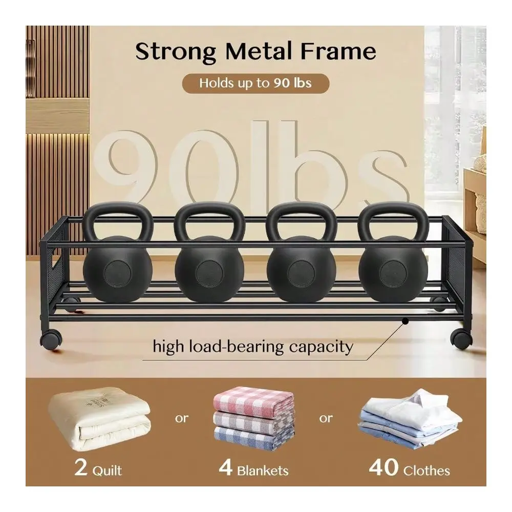 

Bed Storage With Wheels,2 Pack Under Bed Storage Containers With Clear Lids,Under The Bed Storage Organizer Bins, Large Rolling