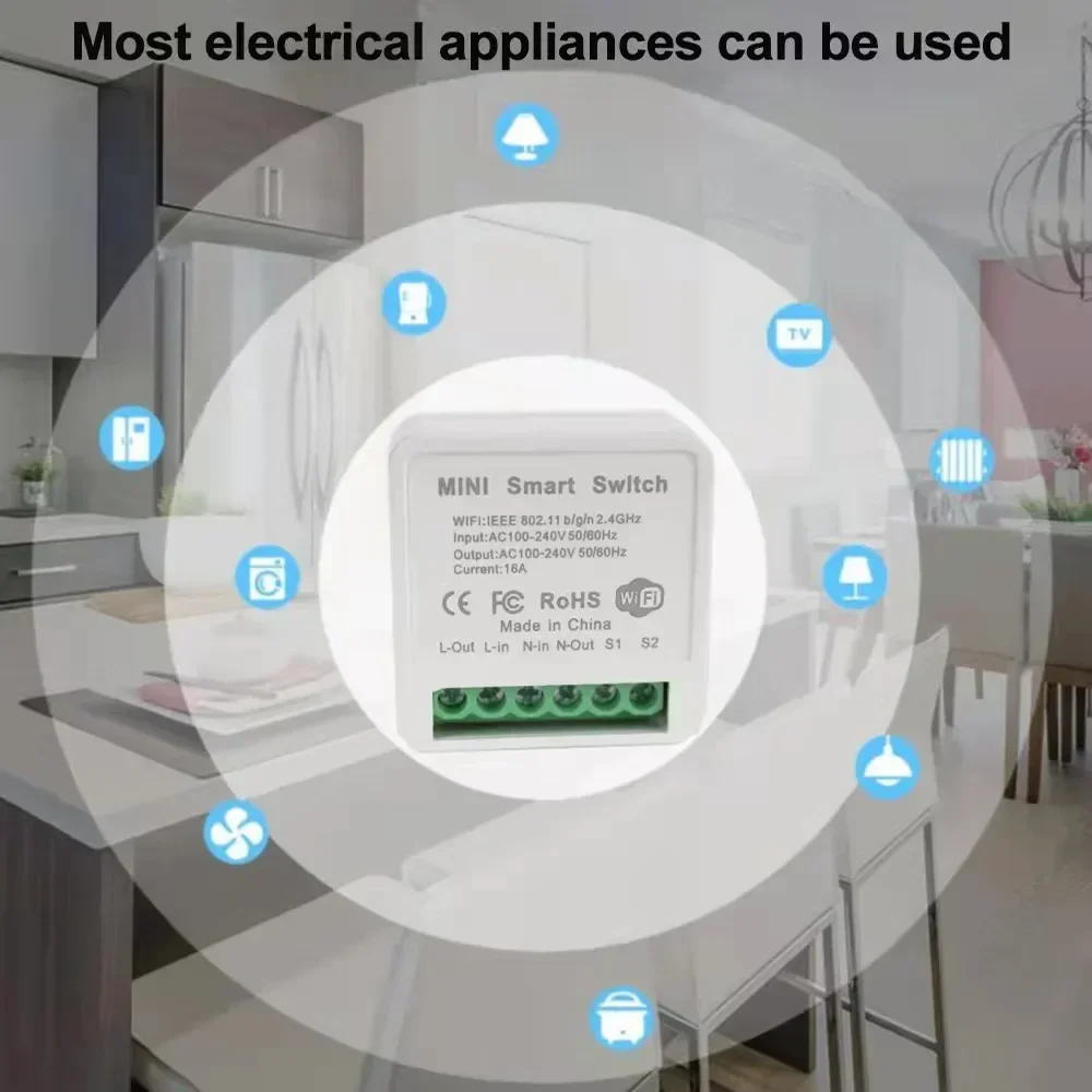 Wifi Mini Smart Switch 16A DIY Lichtschakelaars Draadloze Smart Home met Tuya Smart Leven EweLink Homekit Alexa Alice Google thuis