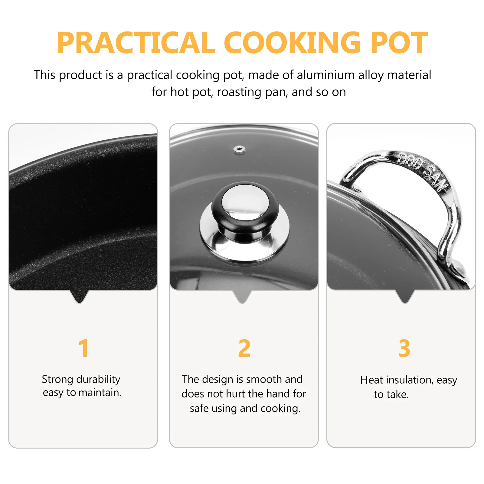 

Aluminium Alloy Hot Pot Pan Baking Plate Kitchen Cookware Anti Scalding Handle Corrosion Resistant Cooking