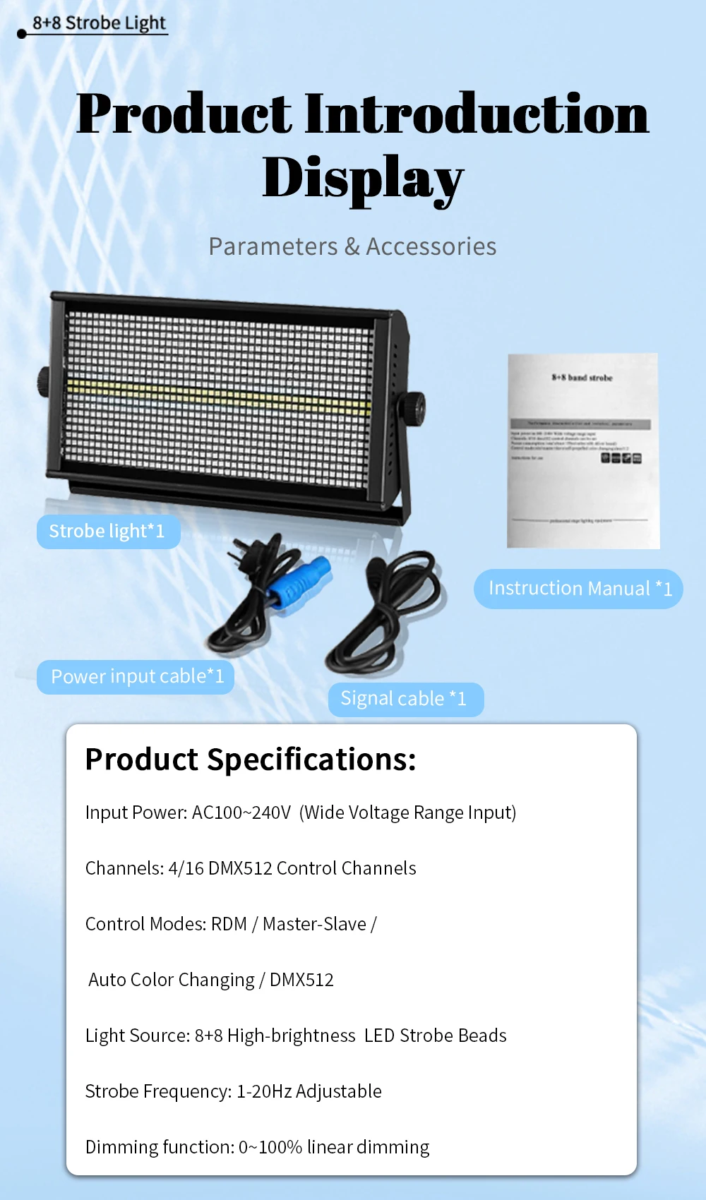 2 Stück 1000W 8+8 Stroboskoplicht RGBW 960LED Urlaubs-Ambientebeleuchtung DMX512 DJ Disco-Lichter für Lichtshows, Bars, Clubs und Bühnendekoration – Detail 2