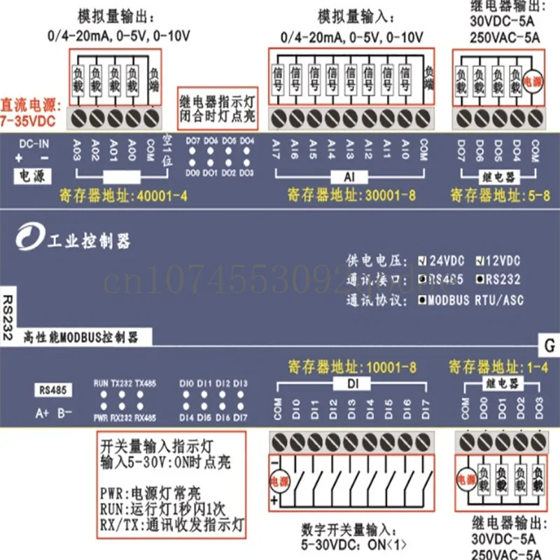 RTU-308N 8AI analog input 4AO output 8DI digital input 8DO relay Modbus IO combination module