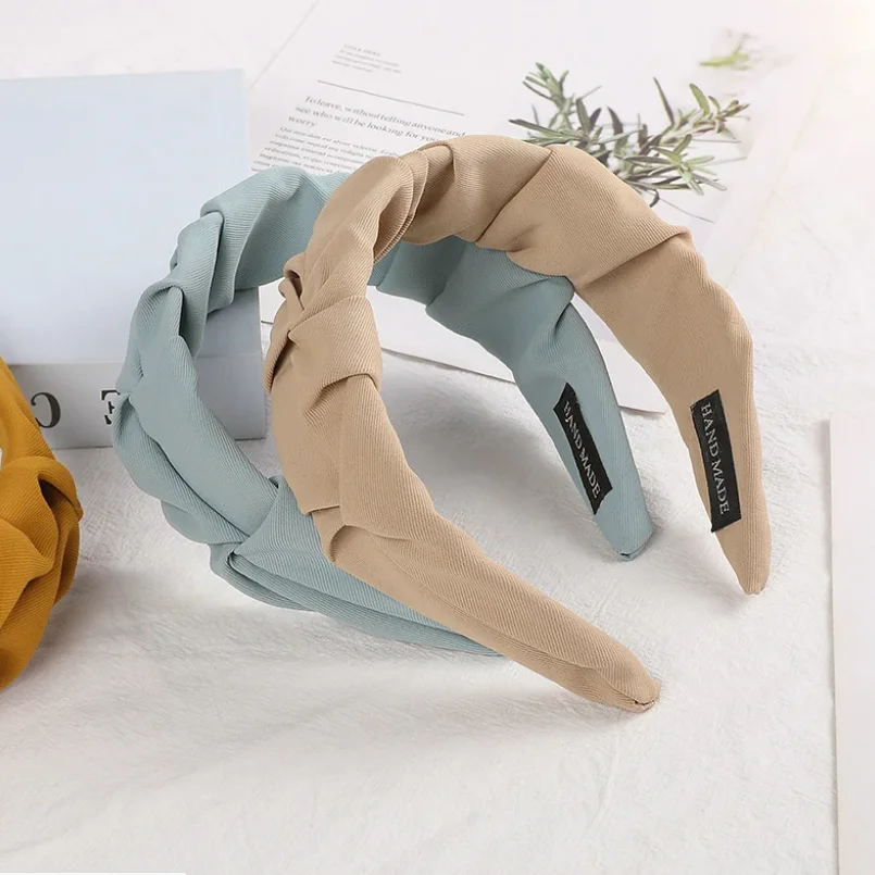 Einfarbiges geknotetes Haarband für Frauen, weicher Stoff, breites Haarband, modischer Turban-Haarreif, Haaraccessoires für den Alltag von Mädchen. – Detail 13