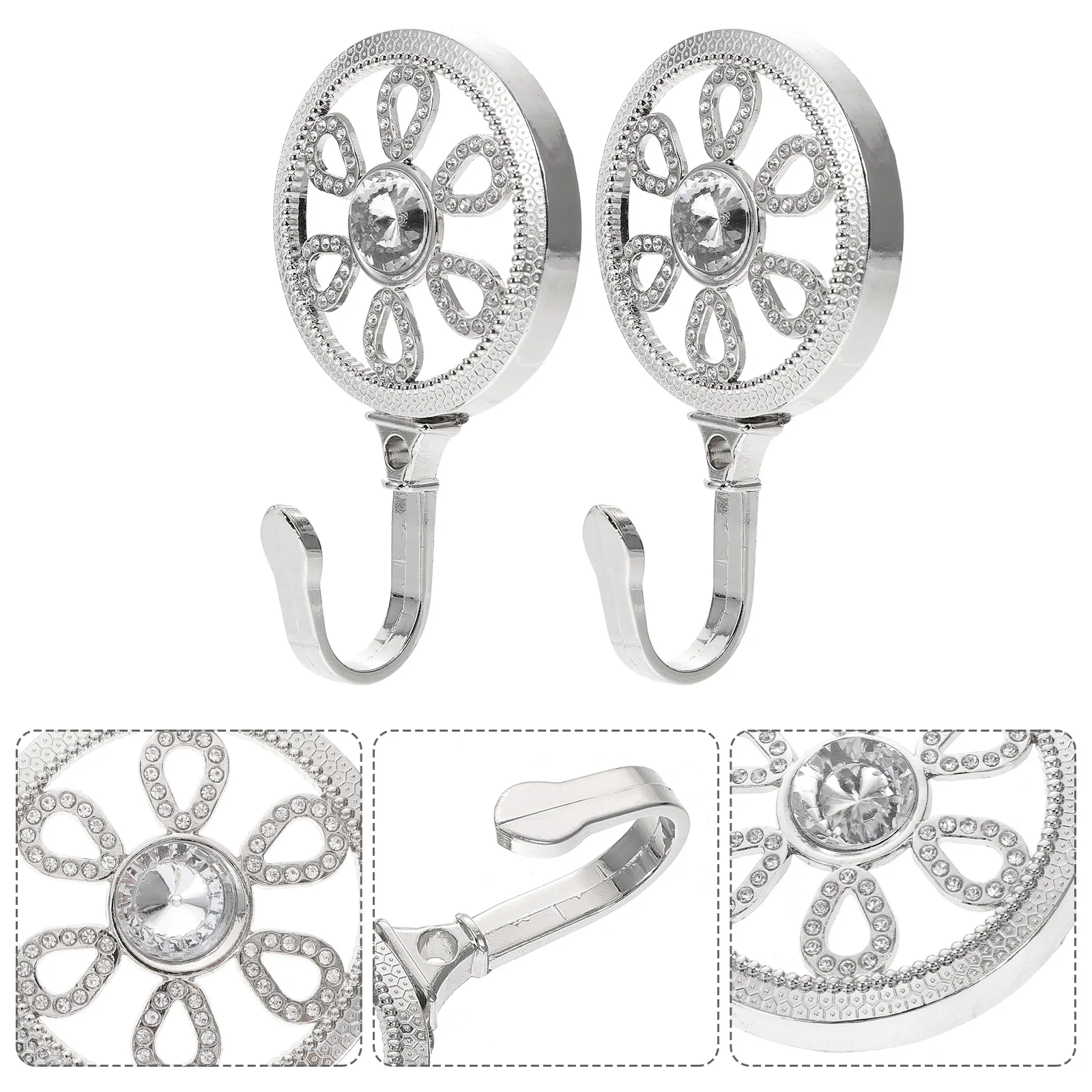 

1Pair Zinc Alloy Curtain Hooks Delicate Flower Design Decorative Metal Wall Hook for Hanging Clothes Coats Towels Keys