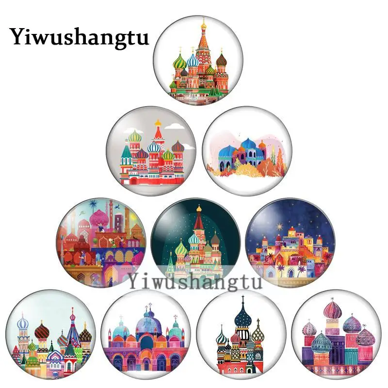 Colourful love castle princess painting 8mm/10mm/ 12mm/18mm Round photo glass cabochon demo flat back Making findings ZB0543