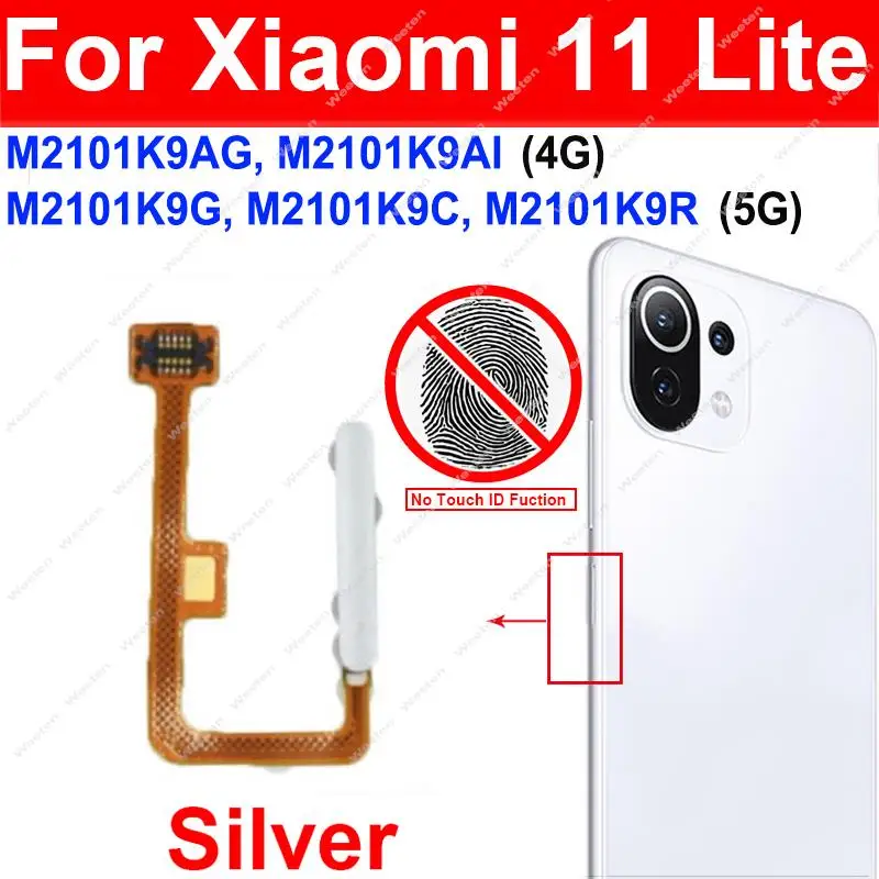 Fingerprint Sensor Flex Cable For Xiaomi Mi 11 Lite Mi 11lite 4G/5G Power Home Button Fingerprint Sensor Flex Ribbon No Touch ID