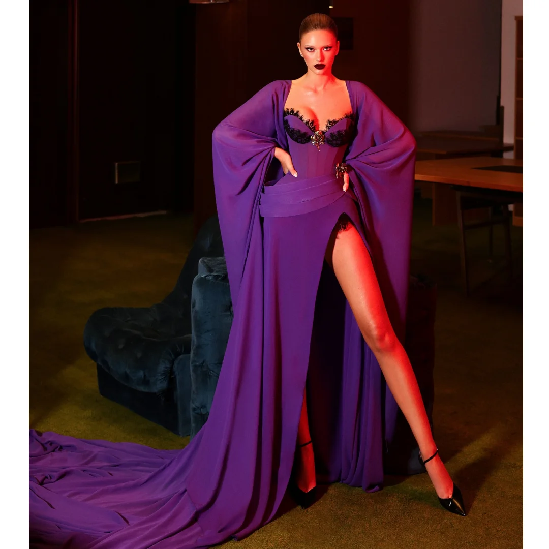 

Фиолетовые вечерние платья с высоким разрезом, кружевное платье макси в форме сердца с запахом, свадебное платье, вечерние платья по индивидуальному заказу